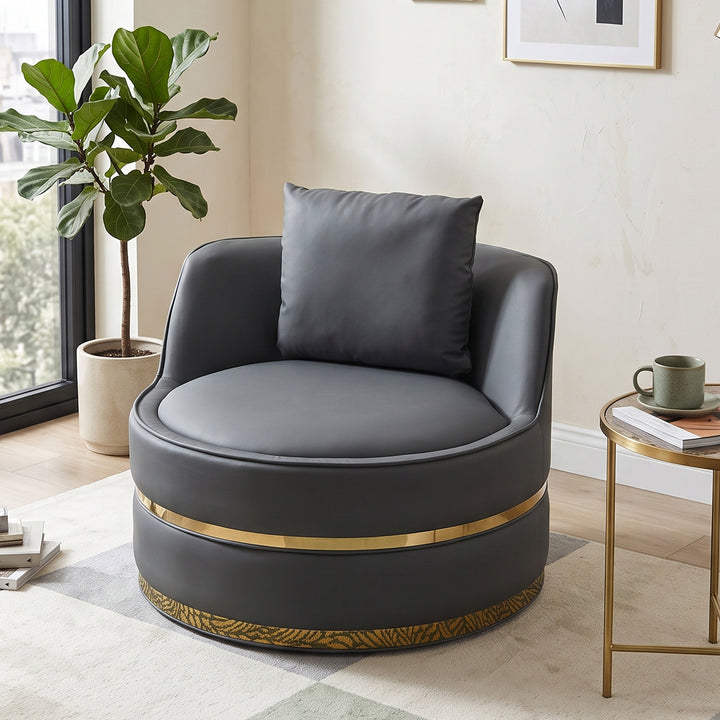 360° Swivel Barrel Chair Grey PU Leather Accent Chair 78cm TRUNKGREEN