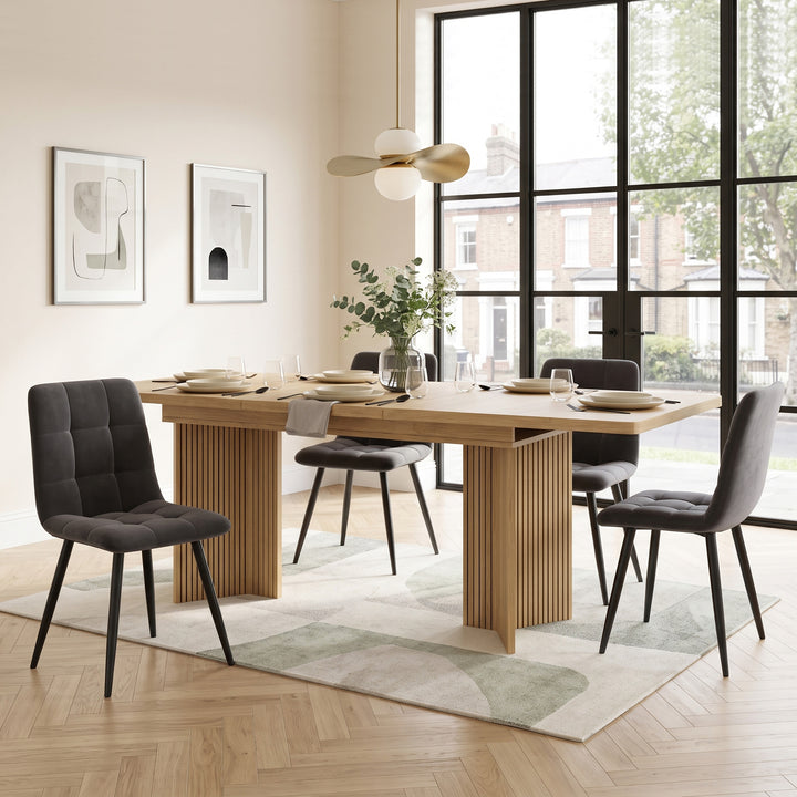 Natural Wood Extendable Dining Table with Grooved V-Legs 120–160cm TRUNKOAK
