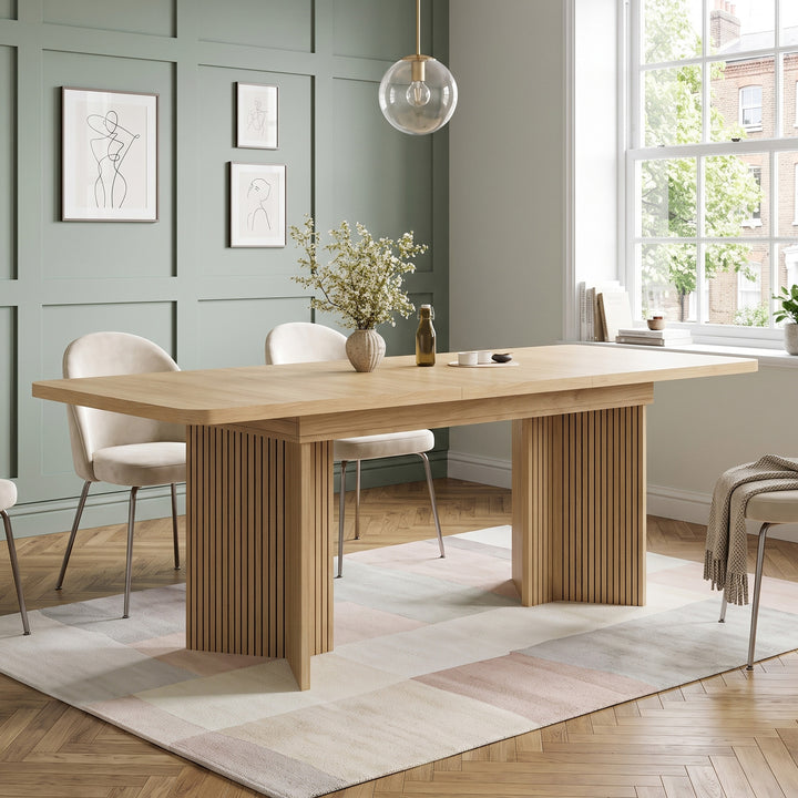 Natural Wood Extendable Dining Table with Grooved V-Legs 120–160cm TRUNKOAK