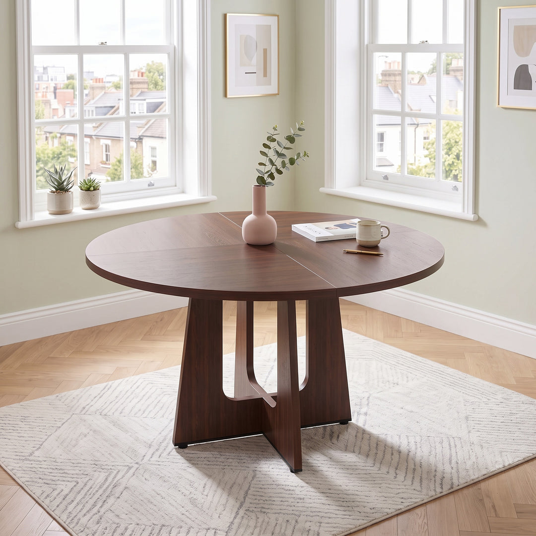 Round Walnut Dining Table Farmhouse Style 120cm TRUNKPLACE