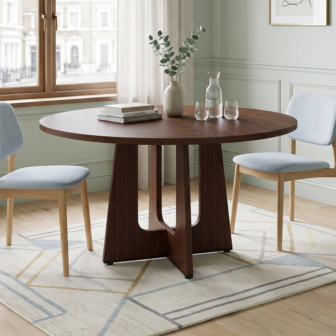 Round Walnut Dining Table Farmhouse Style 120cm TRUNKPLACE