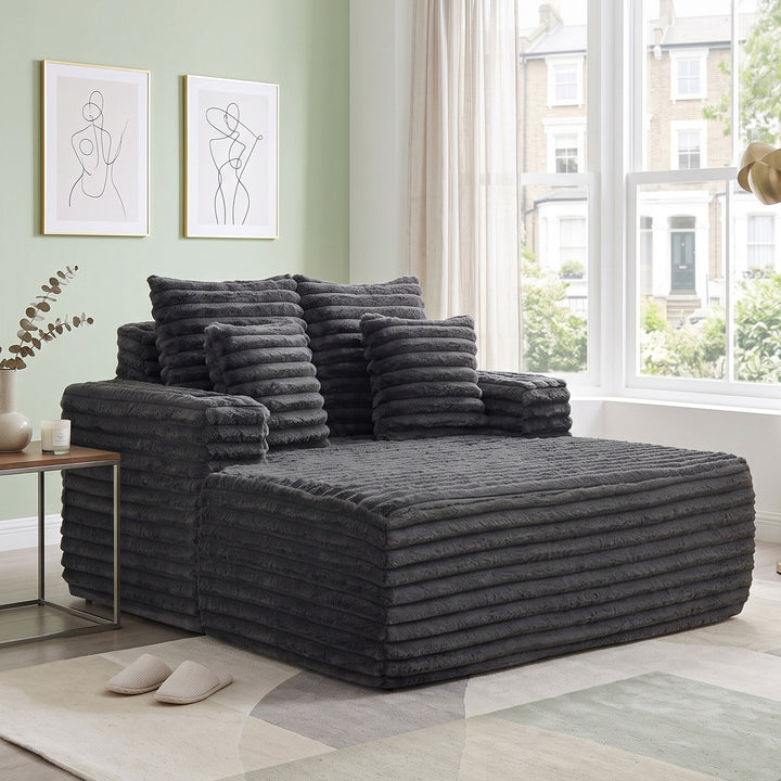 Corduroy Convertible Sleeper Sofa Bed, Dark Gray Oversized Chair with Cup Holders and Pillows TRUNKWORK