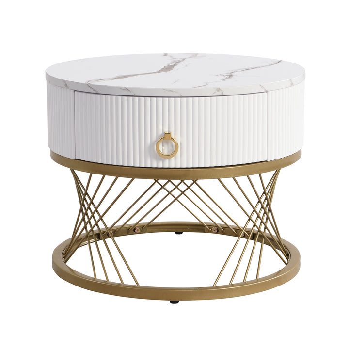 Set of 2 round nesting coffee tables black and white marble pattern with drawer TAULZOIS UK