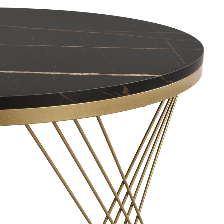 Set of 2 round nesting coffee tables black and white marble pattern with drawer TAULZOIS UK