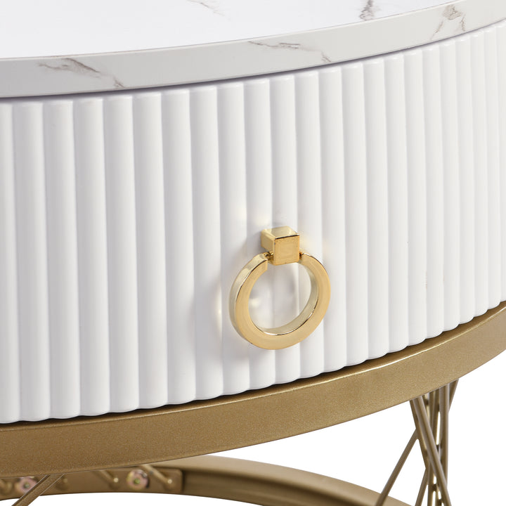 Set of 2 round nesting coffee tables black and white marble pattern with drawer TAULZOIS UK