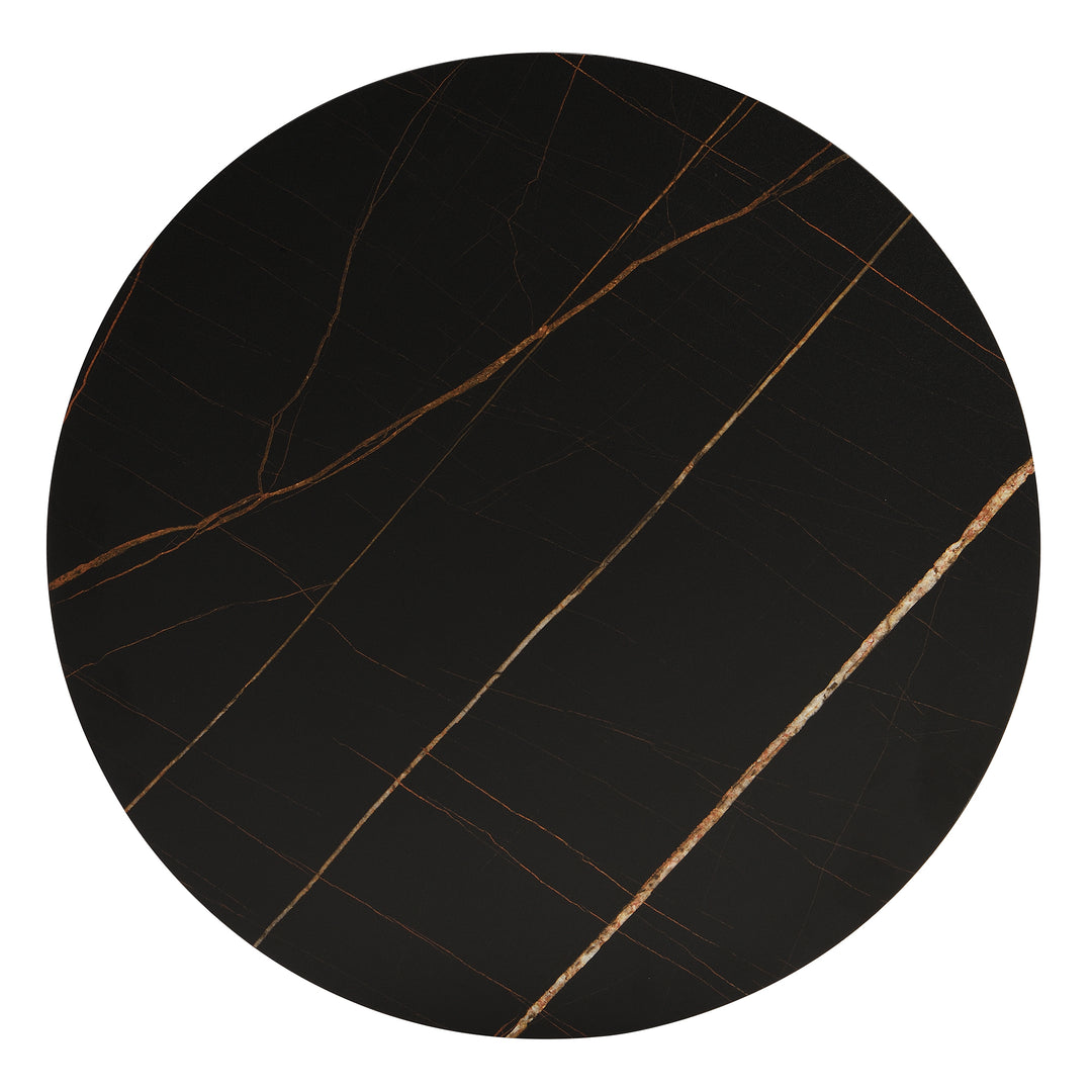 Set of 2 round nesting coffee tables black and white marble pattern with drawer TAULZOIS UK