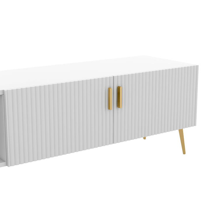 White stripes TV stand gold metal legs 2 drawers 2 doors TEGNIK UK