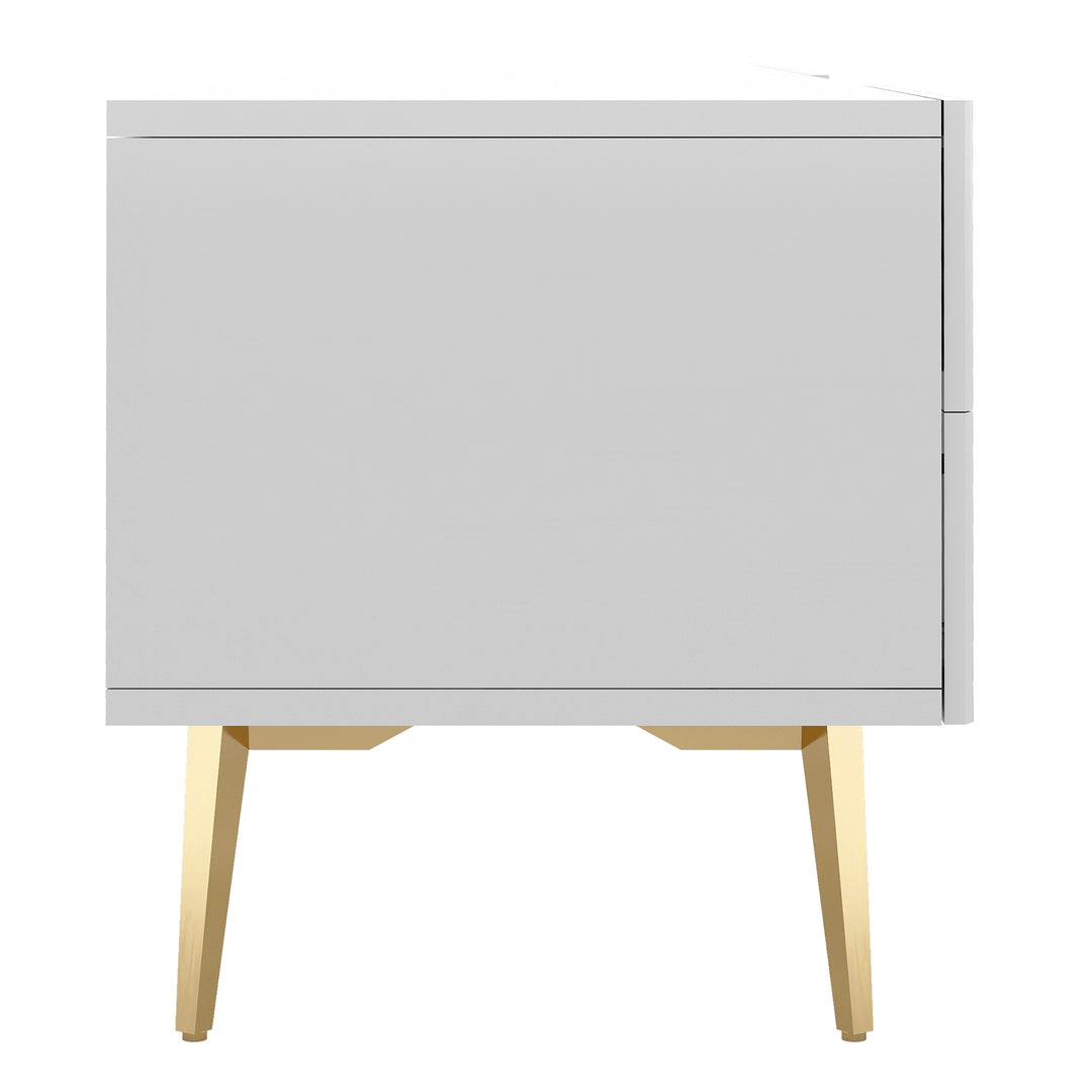 White stripes TV stand gold metal legs 2 drawers 2 doors TEGNIK UK