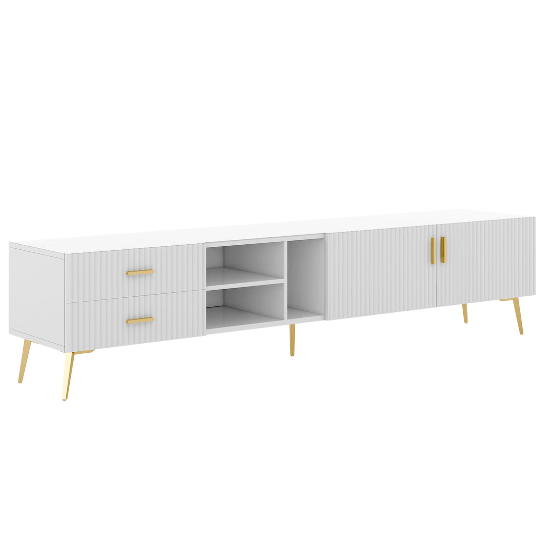 White stripes TV stand gold metal legs 2 drawers 2 doors TEGNIK UK
