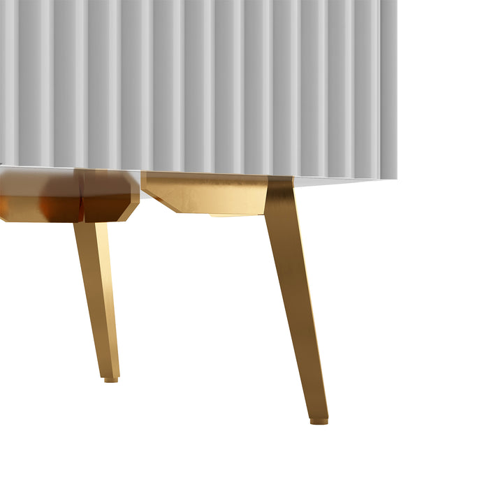 White stripes TV stand gold metal legs 2 drawers 2 doors TEGNIK UK
