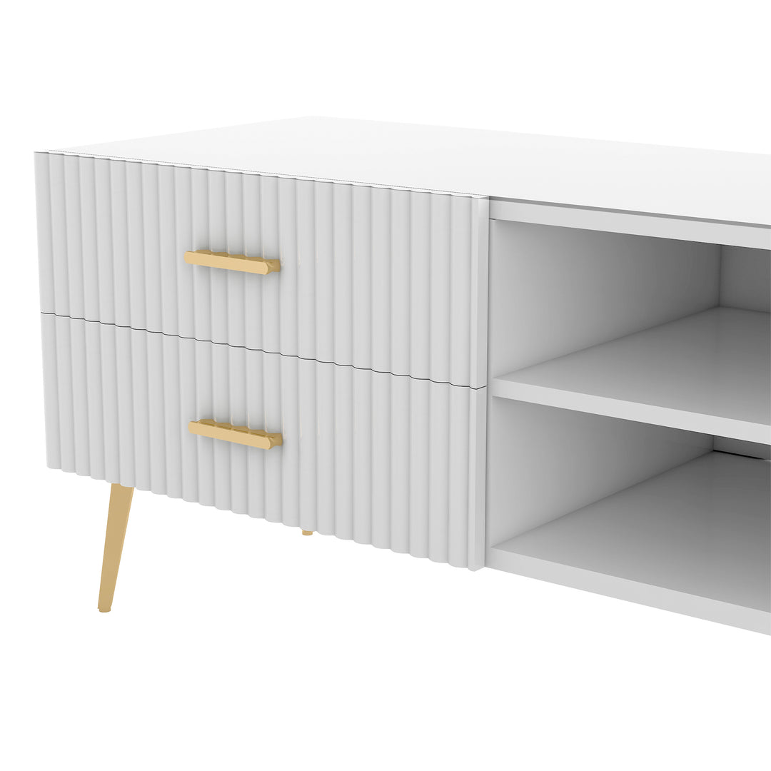 White stripes TV stand gold metal legs 2 drawers 2 doors TEGNIK UK