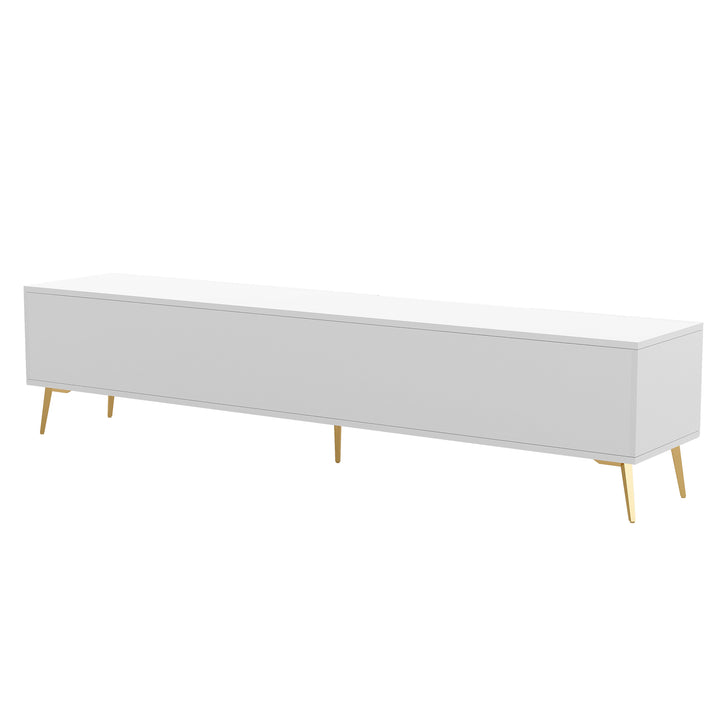 White stripes TV stand gold metal legs 2 drawers 2 doors TEGNIK UK
