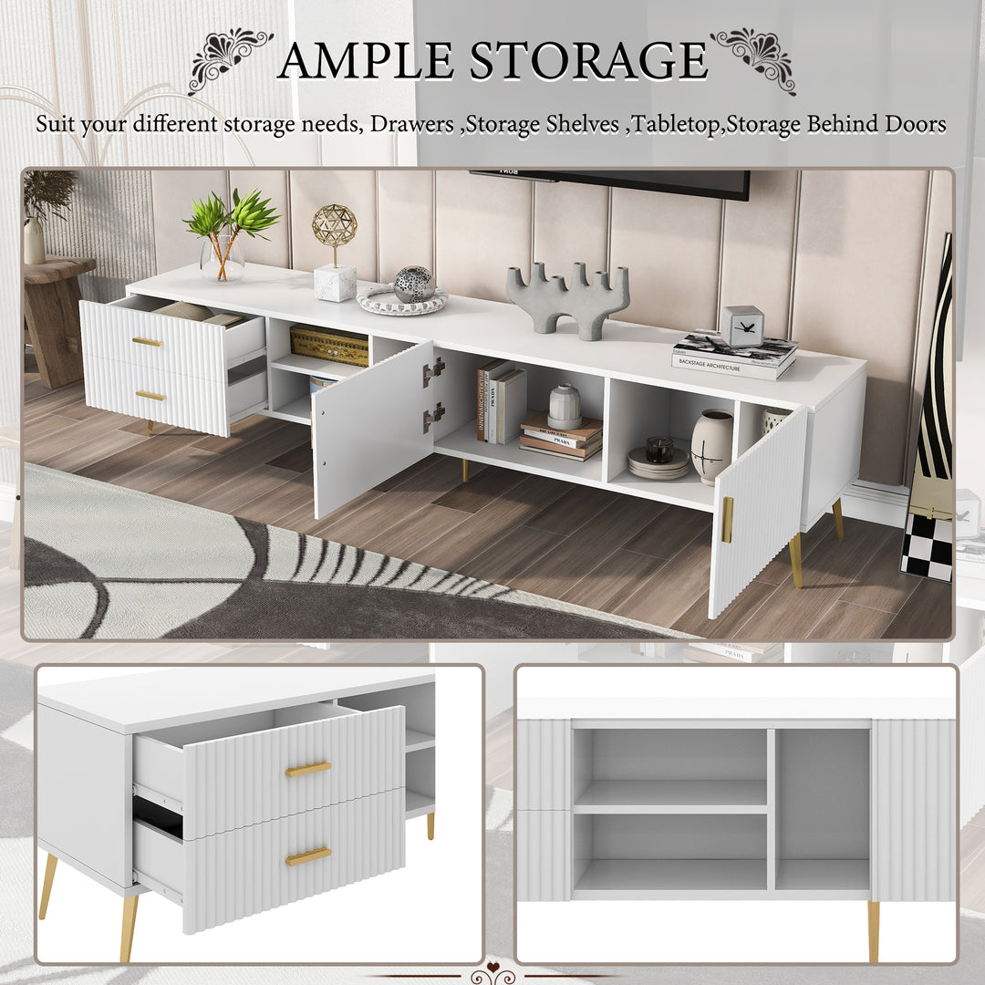 White stripes TV stand gold metal legs 2 drawers 2 doors TEGNIK UK