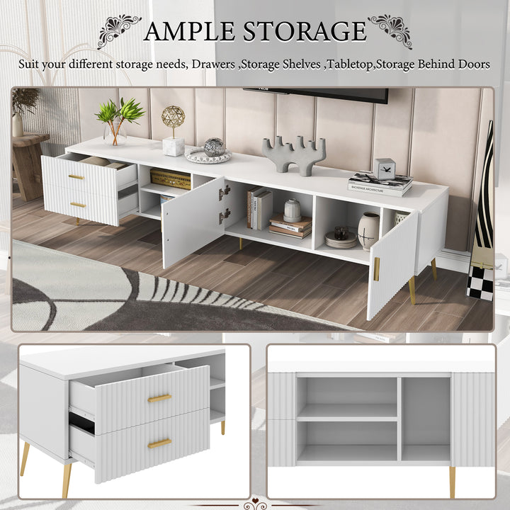 White stripes TV stand gold metal legs 2 drawers 2 doors TEGNIK UK