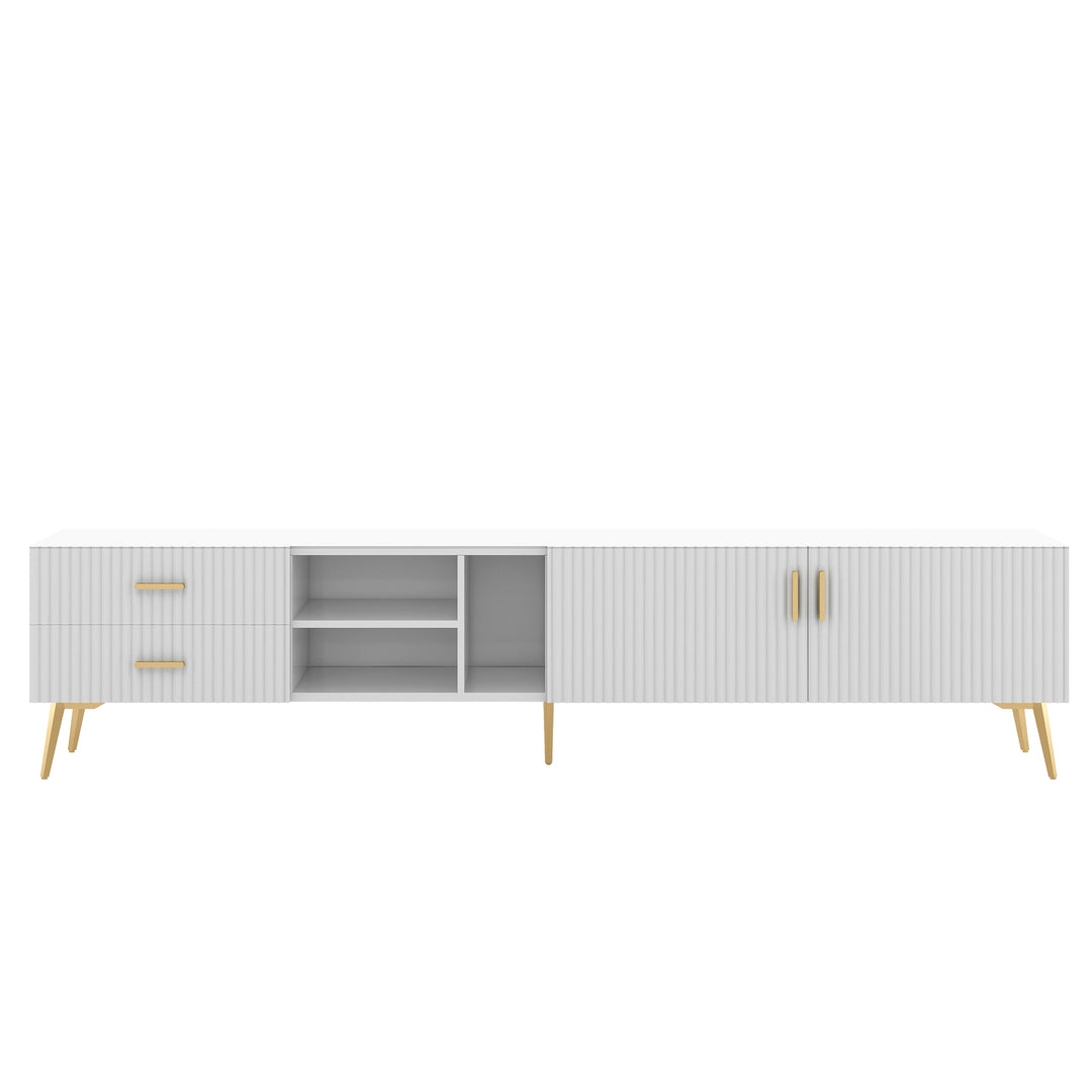 White stripes TV stand gold metal legs 2 drawers 2 doors TEGNIK UK