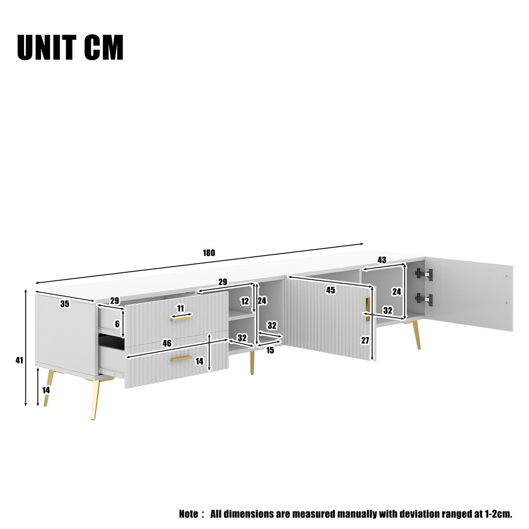 White stripes TV stand gold metal legs 2 drawers 2 doors TEGNIK UK