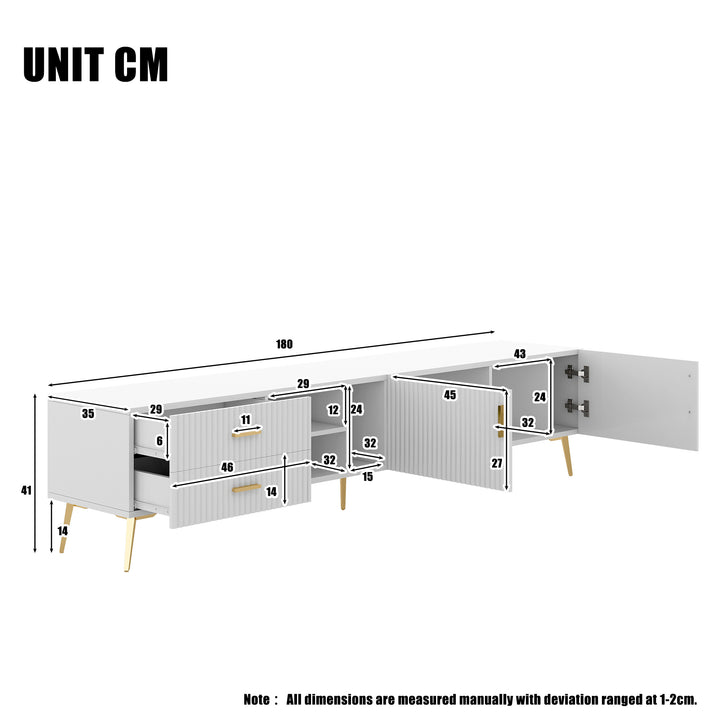 White stripes TV stand gold metal legs 2 drawers 2 doors TEGNIK UK