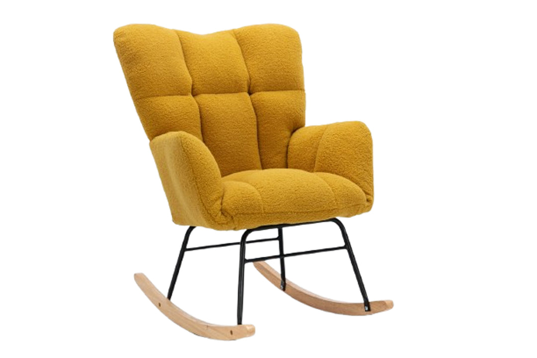 Yellow teddy fabric upholstered rocking chair THROKUTS TEDDY YELLOW UK