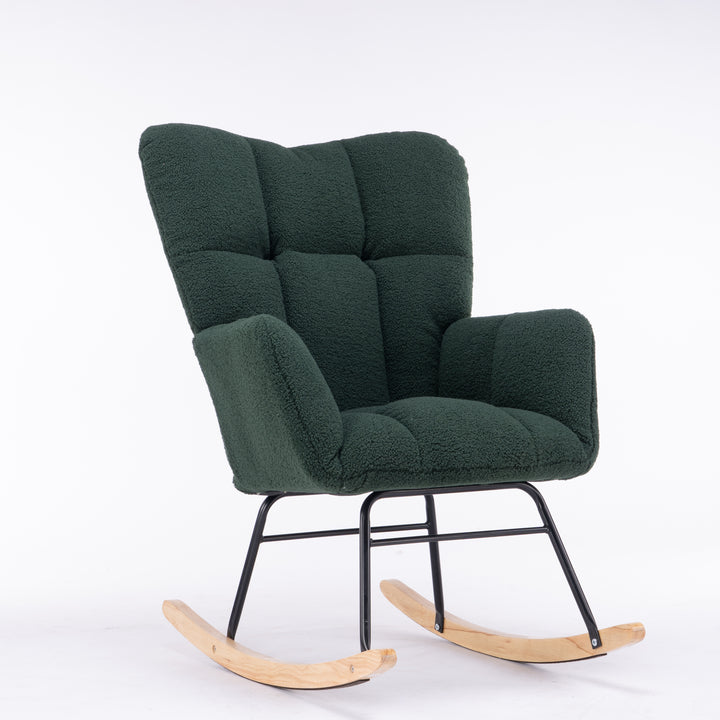 Green teddy fabric upholstered rocking chair THROKUTS TEDDY GREEN UK