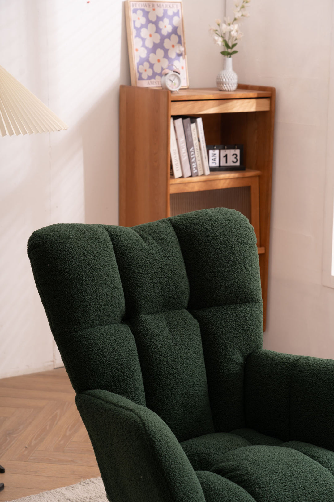 Green teddy fabric upholstered rocking chair THROKUTS TEDDY GREEN UK