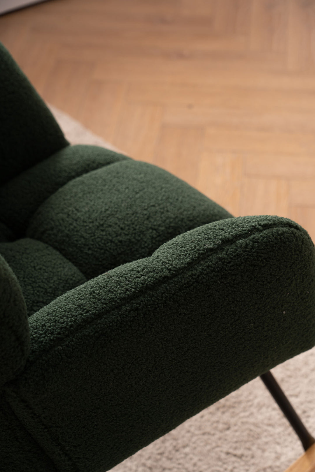 Green teddy fabric upholstered rocking chair THROKUTS TEDDY GREEN UK