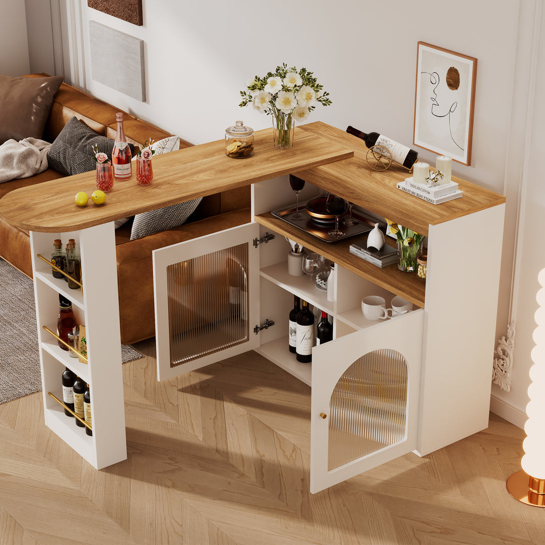 Modern wooden white extendable rotatable bar table with storage THRUTELS WHITE UK