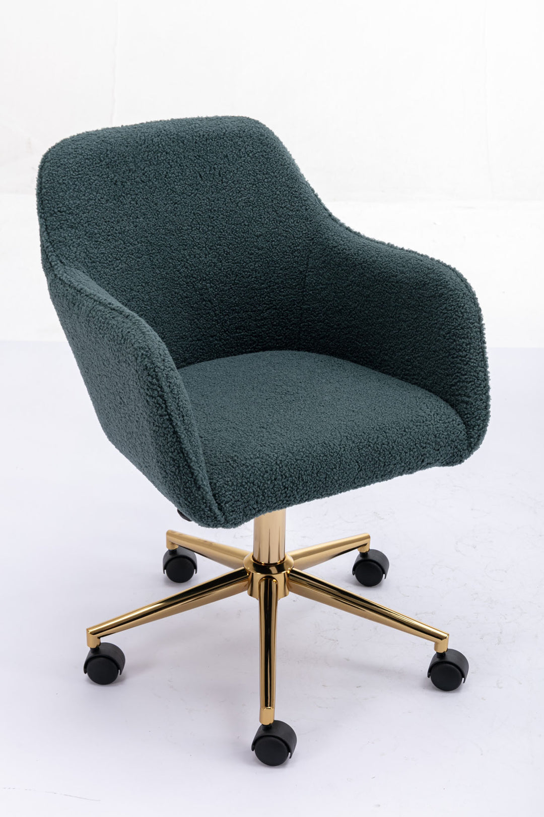 Grey teddy blue velvet office chair with armrests swivel wheel gold base TORQIL BLUE UK