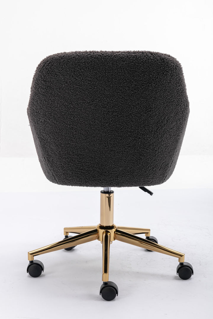 Grey teddy velvet office chair with armrests swivel wheel gold base TORQIL GREY UK