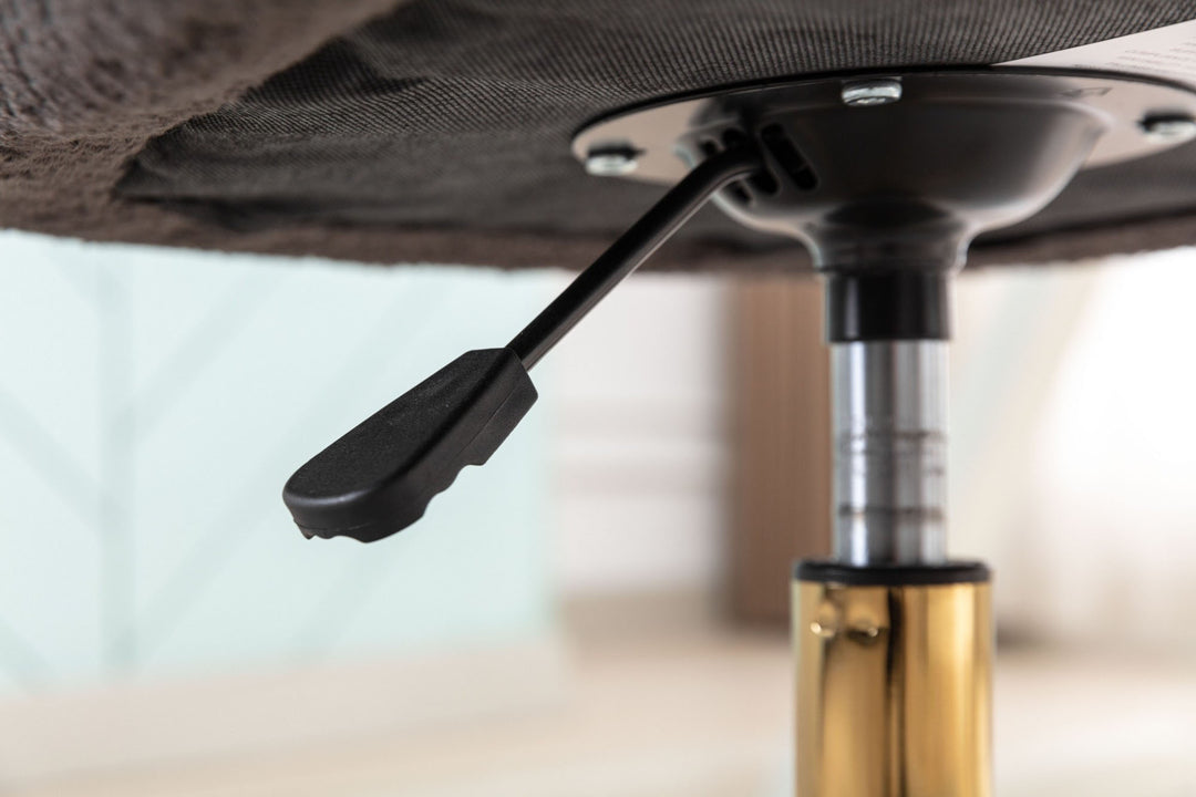 Grey teddy velvet office chair with armrests swivel wheel gold base TORQIL GREY UK