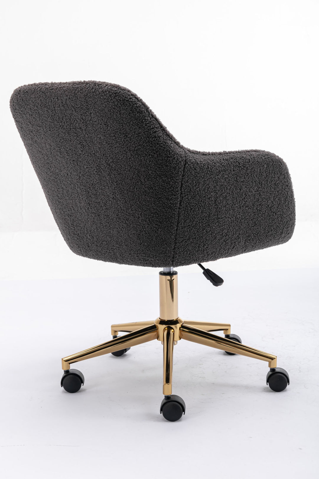Grey teddy velvet office chair with armrests swivel wheel gold base TORQIL GREY UK