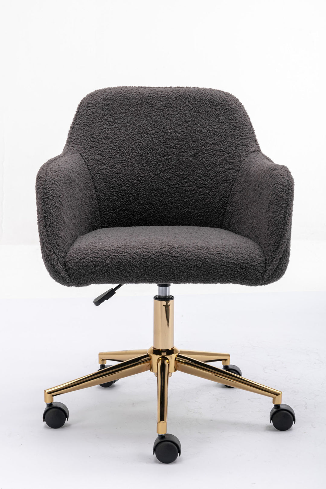Grey teddy velvet office chair with armrests swivel wheel gold base TORQIL GREY UK