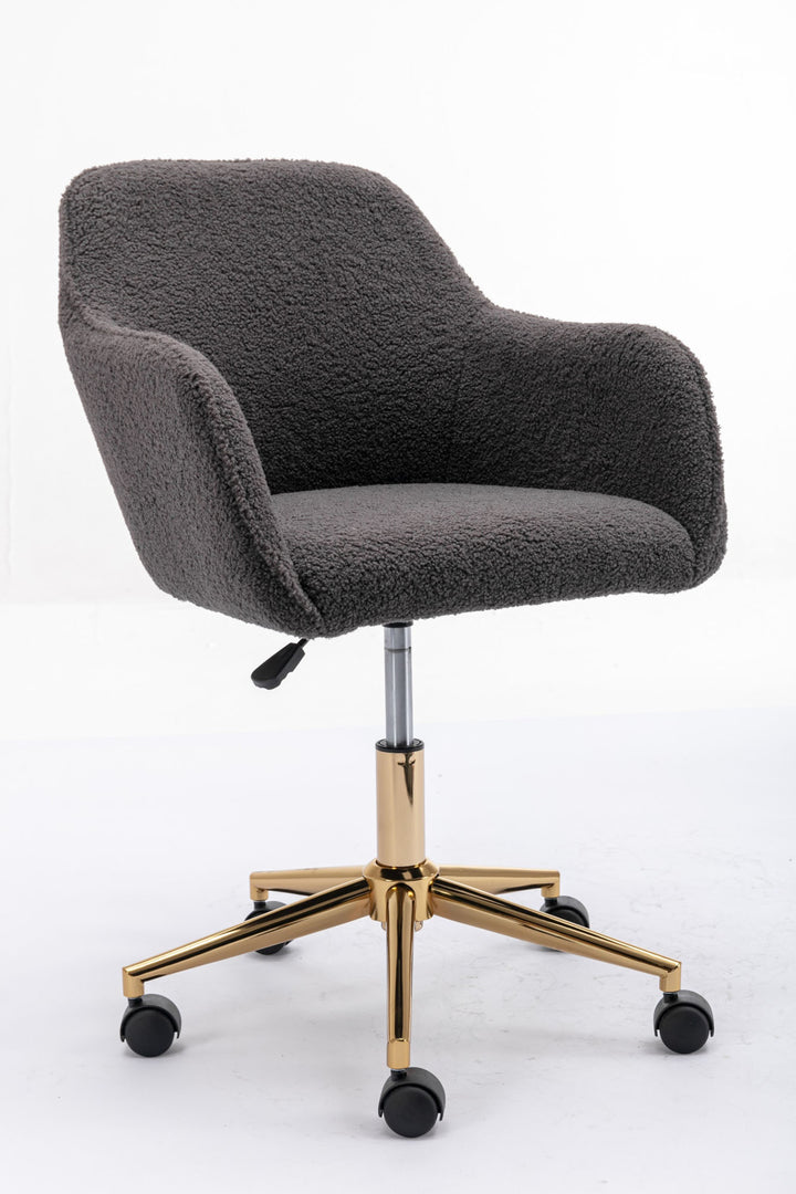 Grey teddy velvet office chair with armrests swivel wheel gold base TORQIL GREY UK