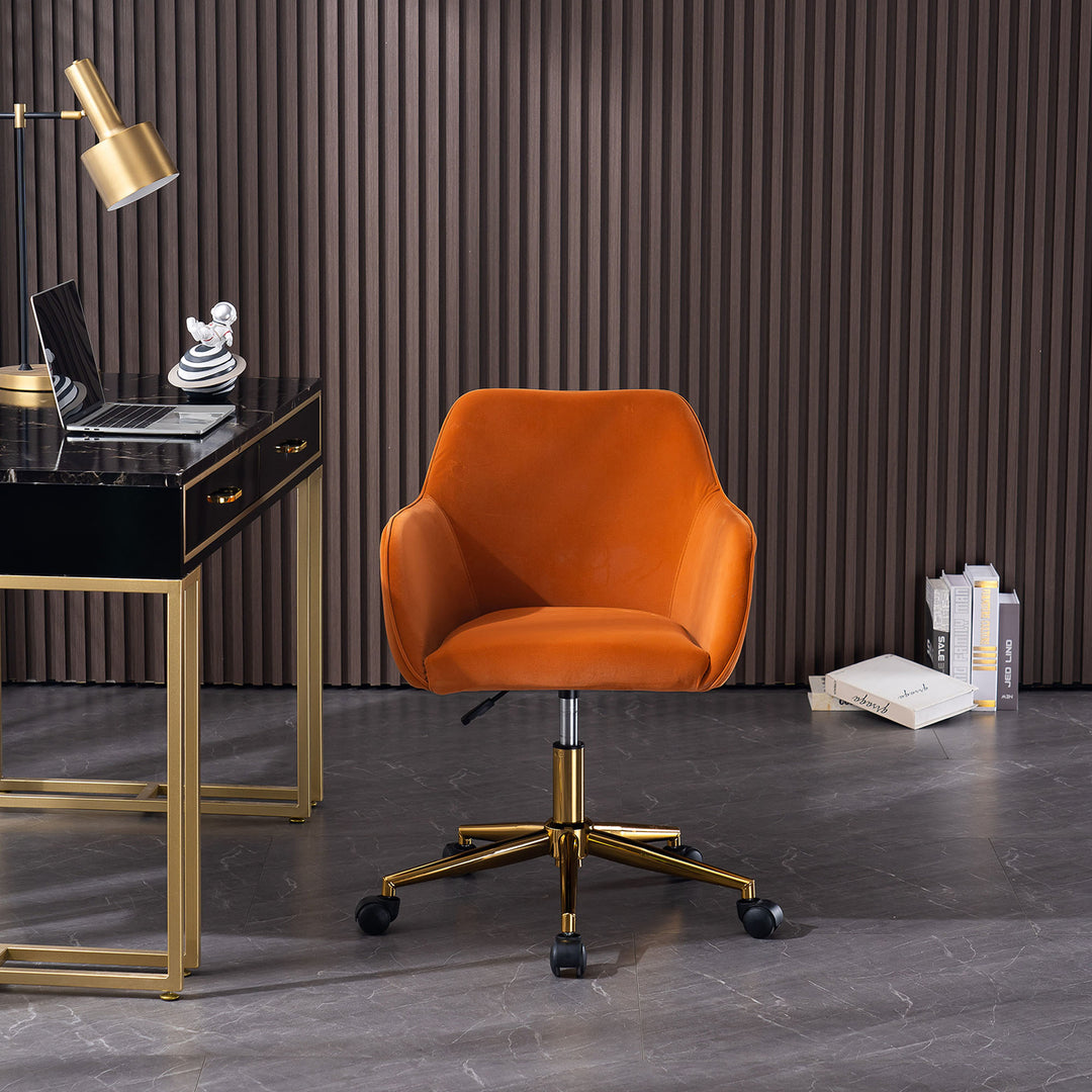 Orange teddy velvet office chair with armrests swivel wheel gold base TORQIL ORANGE UK
