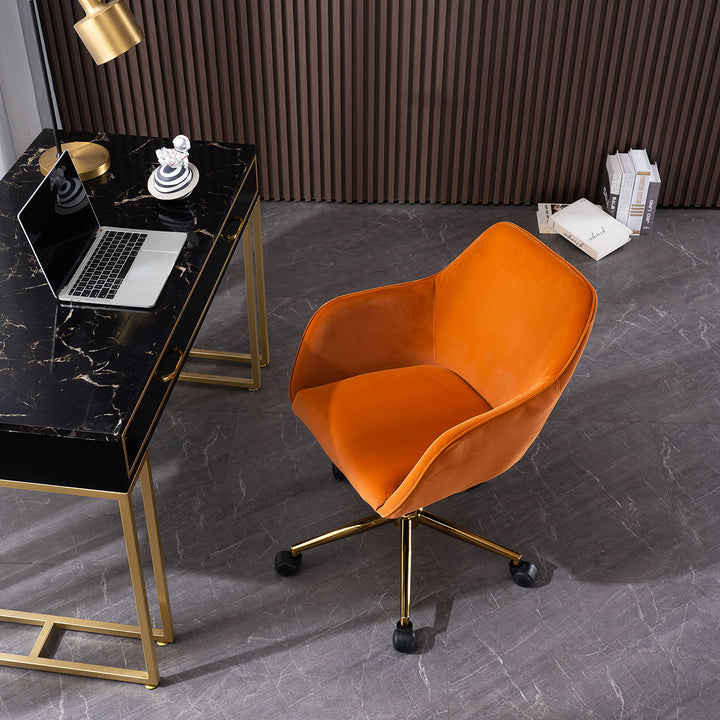 Orange teddy velvet office chair with armrests swivel wheel gold base TORQIL ORANGE UK