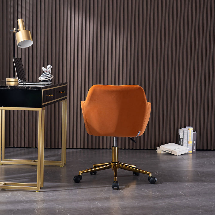 Orange teddy velvet office chair with armrests swivel wheel gold base TORQIL ORANGE UK