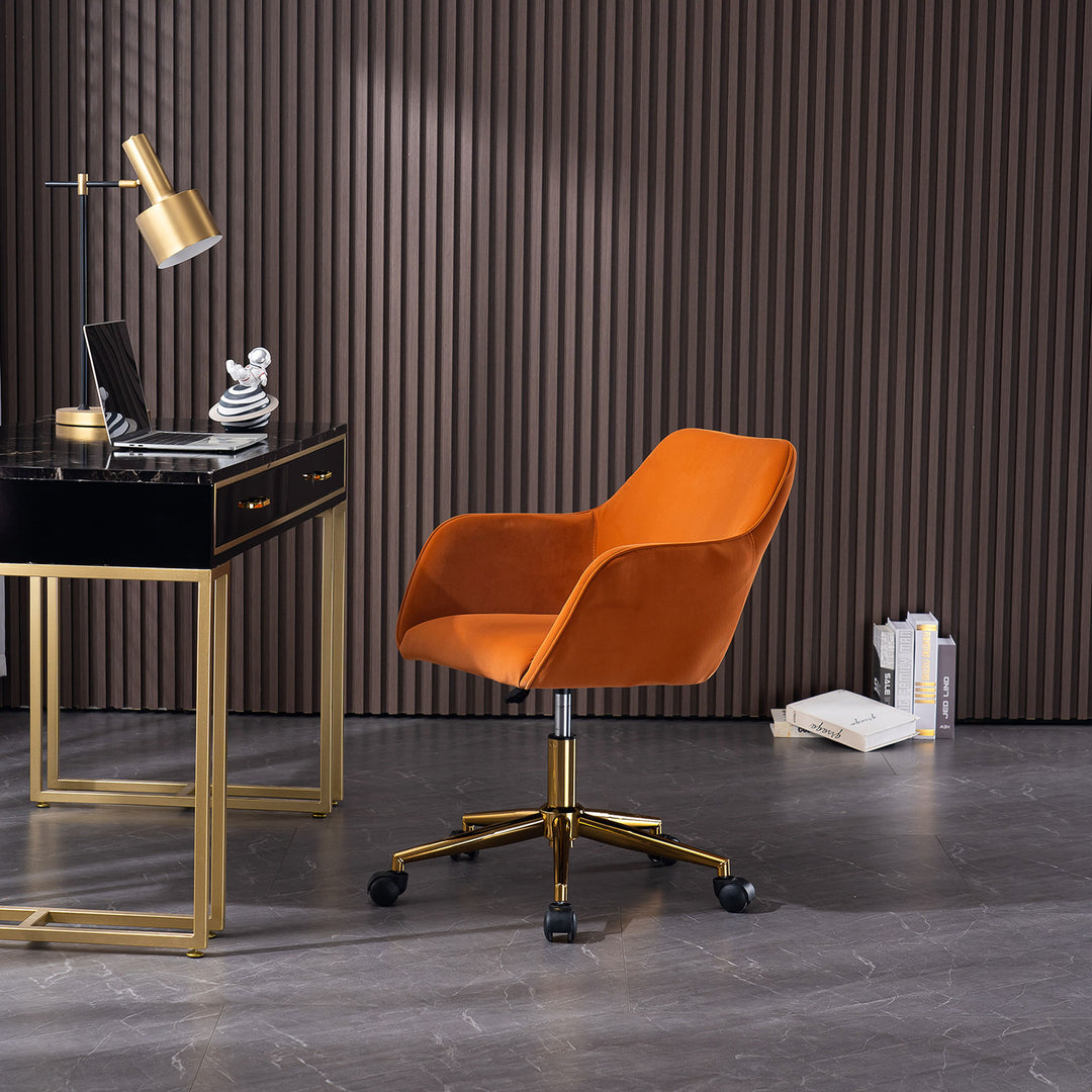 Orange teddy velvet office chair with armrests swivel wheel gold base TORQIL ORANGE UK