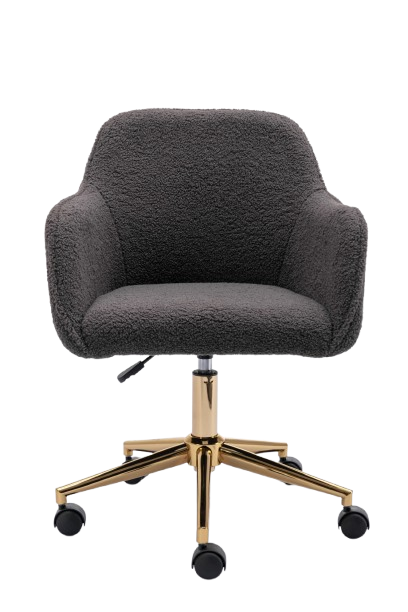 Grey teddy velvet office chair with armrests swivel wheel gold base TORQIL GREY UK