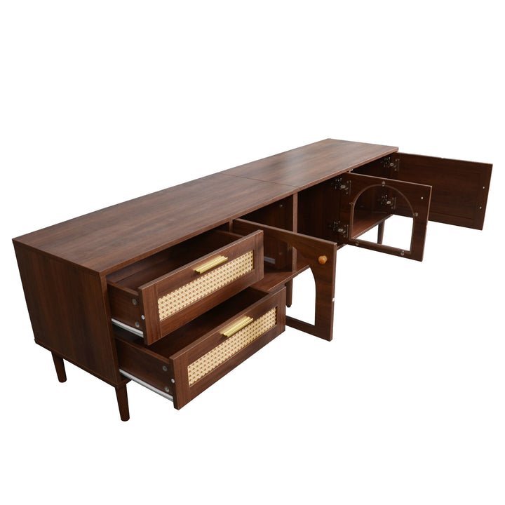 Vintage style walnut brown wooden TV cabinet with LED 180cm TRURKAN UK