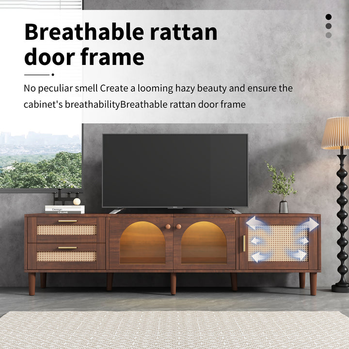 Vintage style walnut brown wooden TV cabinet with LED 180cm TRURKAN UK