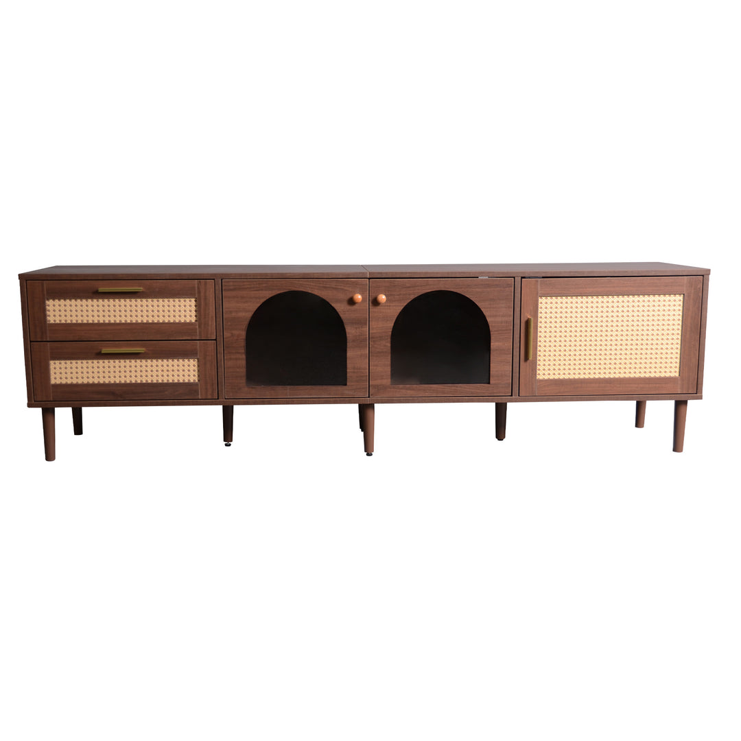 Vintage style walnut brown wooden TV cabinet with LED 180cm TRURKAN UK