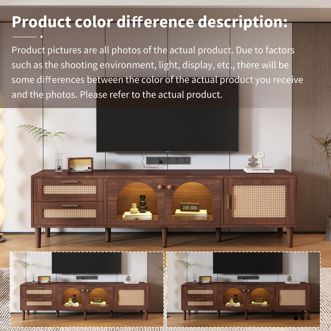 Vintage style walnut brown wooden TV cabinet with LED 180cm TRURKAN UK