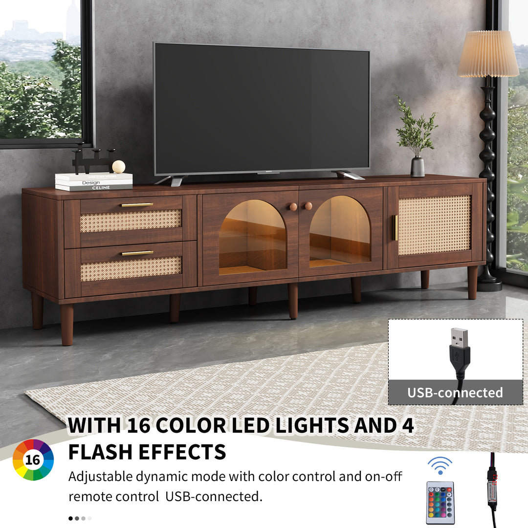 Vintage style walnut brown wooden TV cabinet with LED 180cm TRURKAN UK