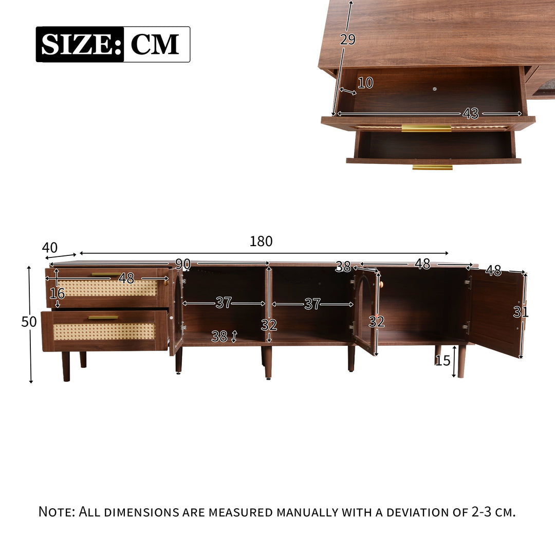 Vintage style walnut brown wooden TV cabinet with LED 180cm TRURKAN UK