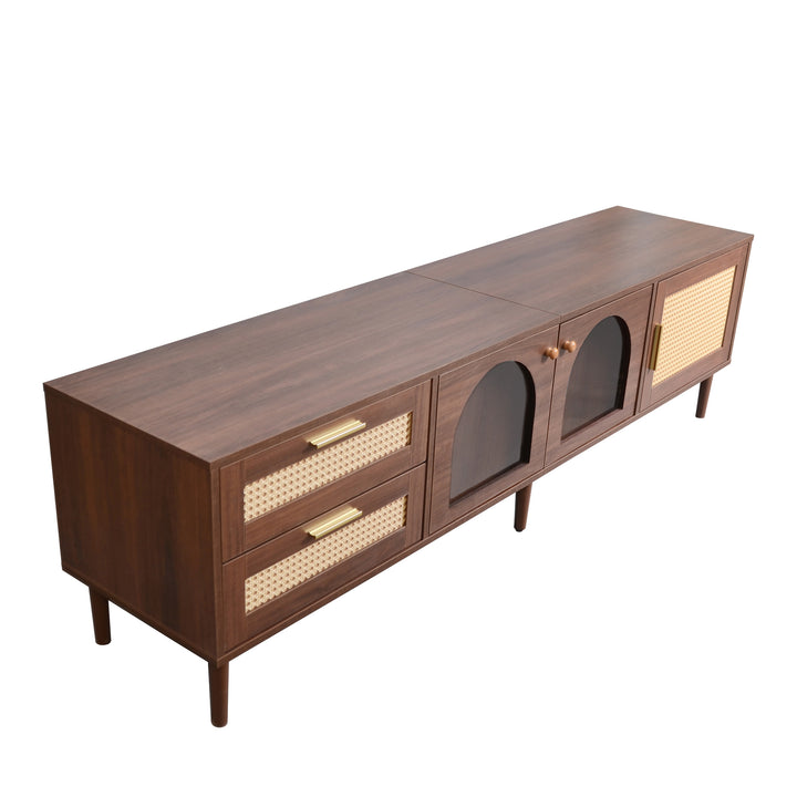 Vintage style walnut brown wooden TV cabinet with LED 180cm TRURKAN UK