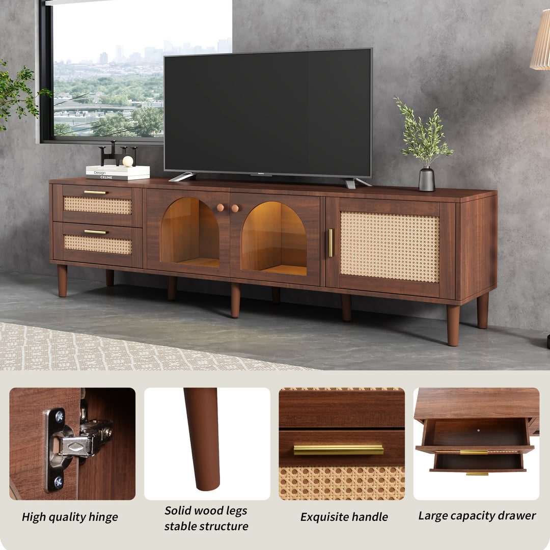 Vintage style walnut brown wooden TV cabinet with LED 180cm TRURKAN UK