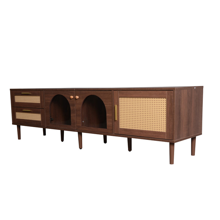 Vintage style walnut brown wooden TV cabinet with LED 180cm TRURKAN UK