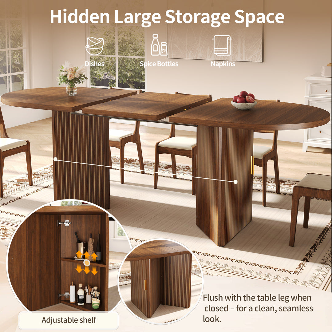 Brown Extendable Oval Dining Table with 2 Hidden Storage Cabinets 120–160cm ARROWBASKET