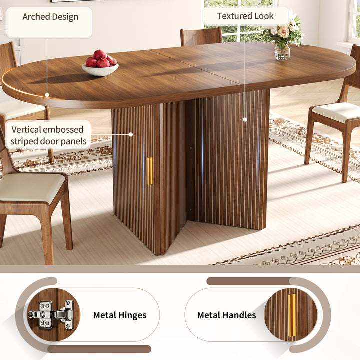 Brown Extendable Oval Dining Table with 2 Hidden Storage Cabinets 120–160cm ARROWBASKET