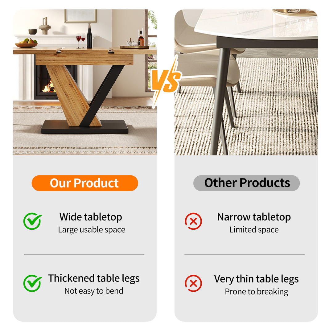Extendable natural wood-grain dining table (120-160cm) SWEETEXUD