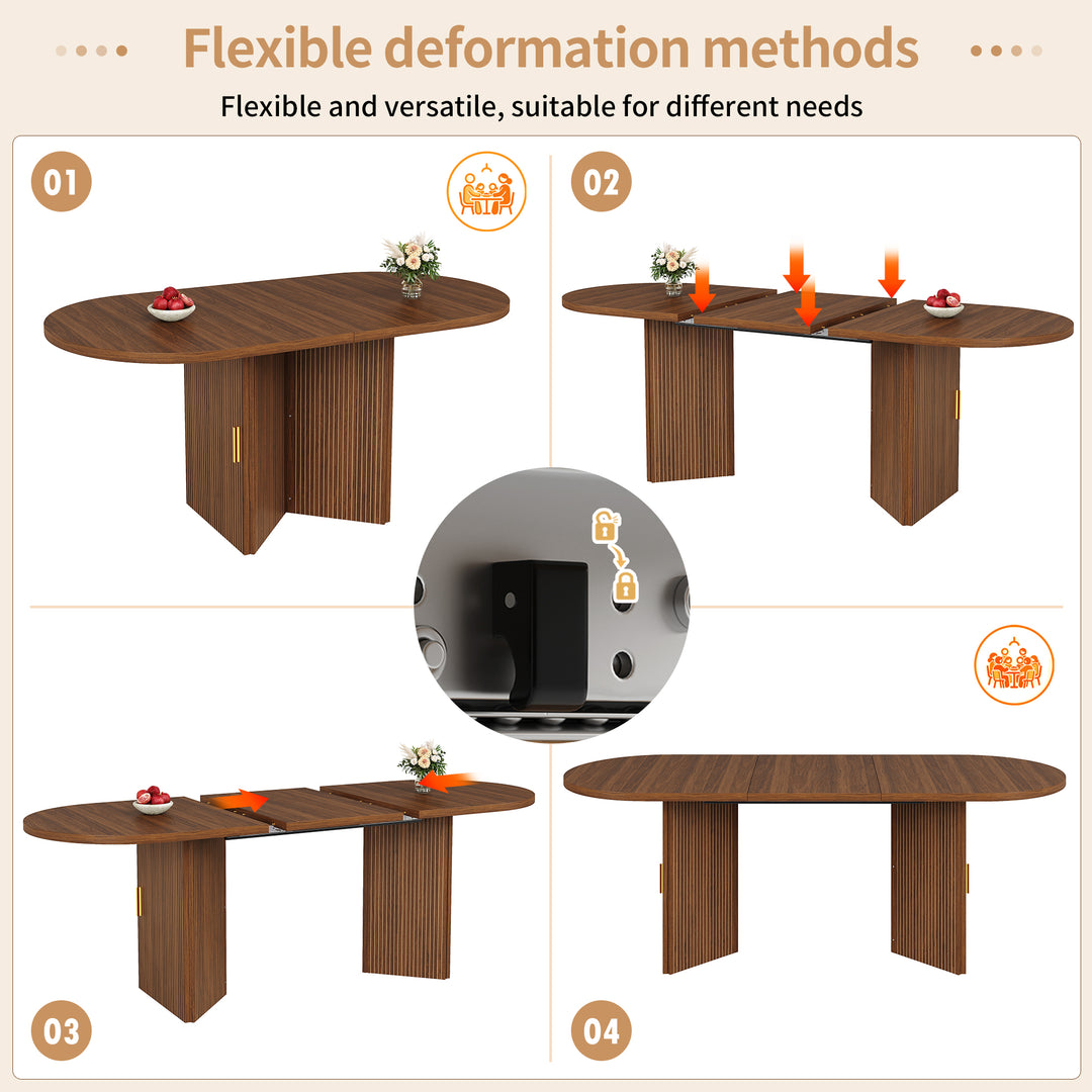 Brown Extendable Oval Dining Table with 2 Hidden Storage Cabinets 120–160cm ARROWBASKET